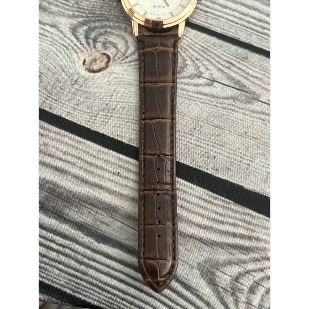 Meibo Rose Gold Tone Brown Band Quartz Watch